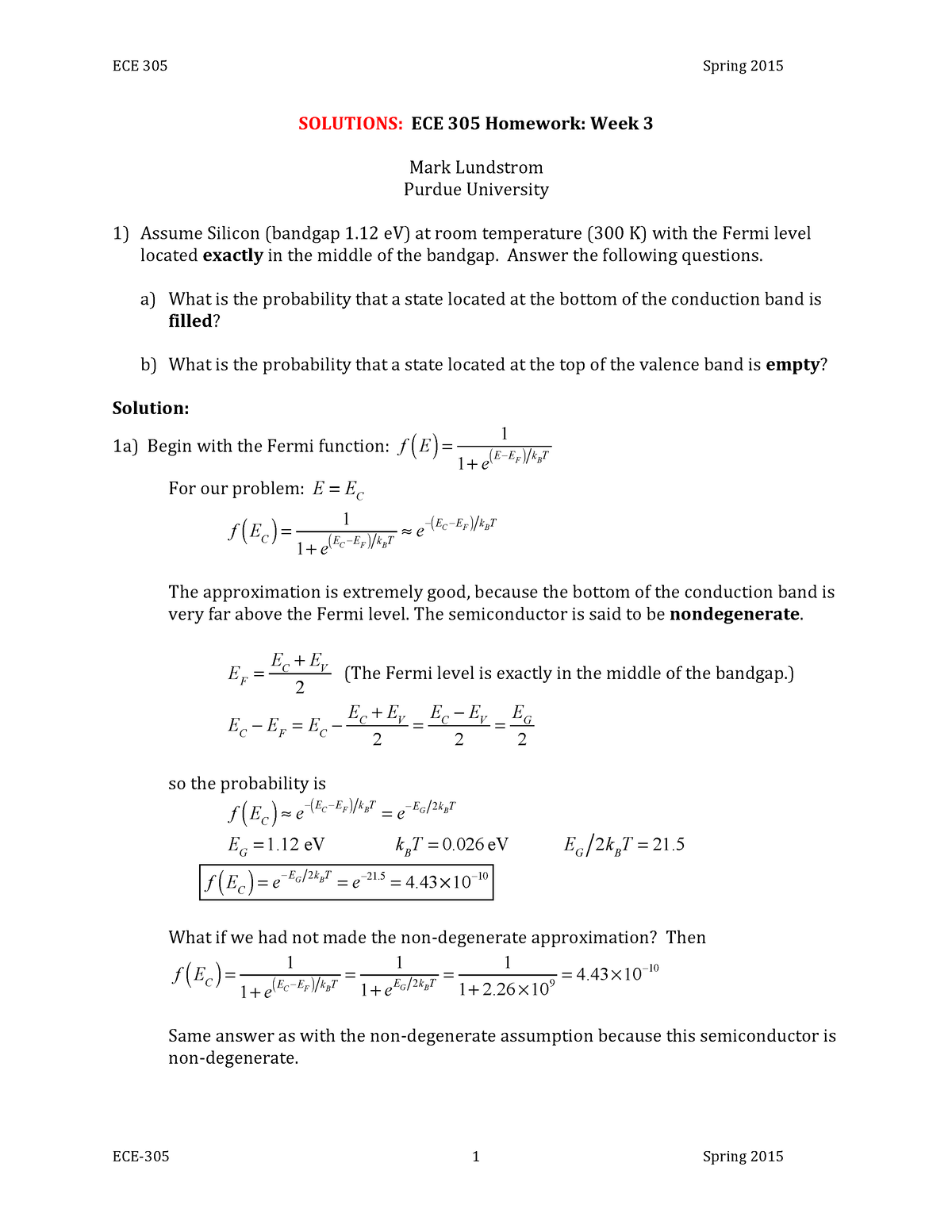 Week3HW S15 Solutions - **SOLUTIONS: ECE 305 Homework: Week 3 ** Mark ...