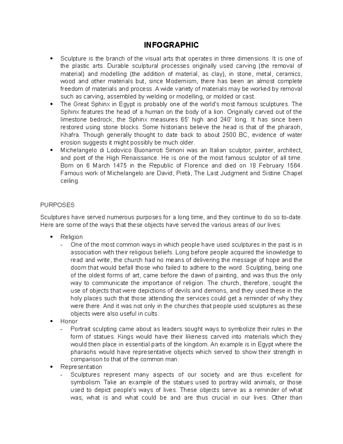 Infographic INFOGRAPHIC Sculpture is the branch of the visual arts