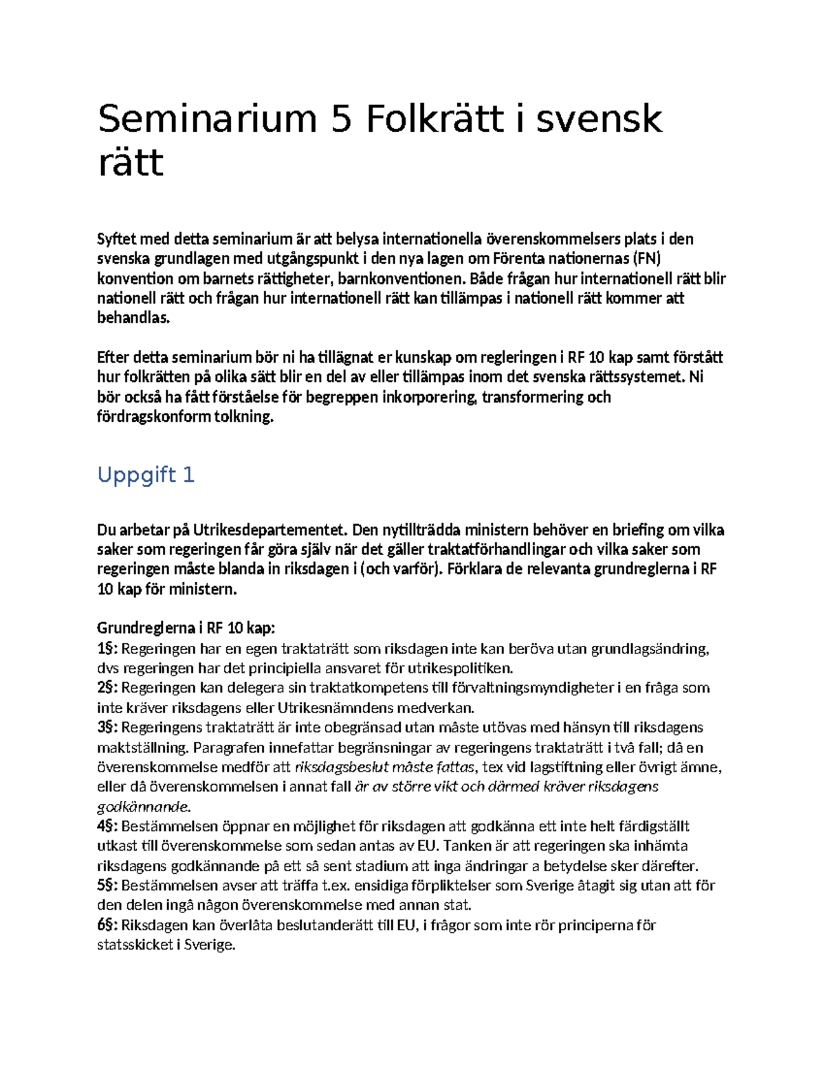 Seminarium 5 Folkrätt I Svensk Rätt - Seminarium 5 Folkrätt I Svensk ...