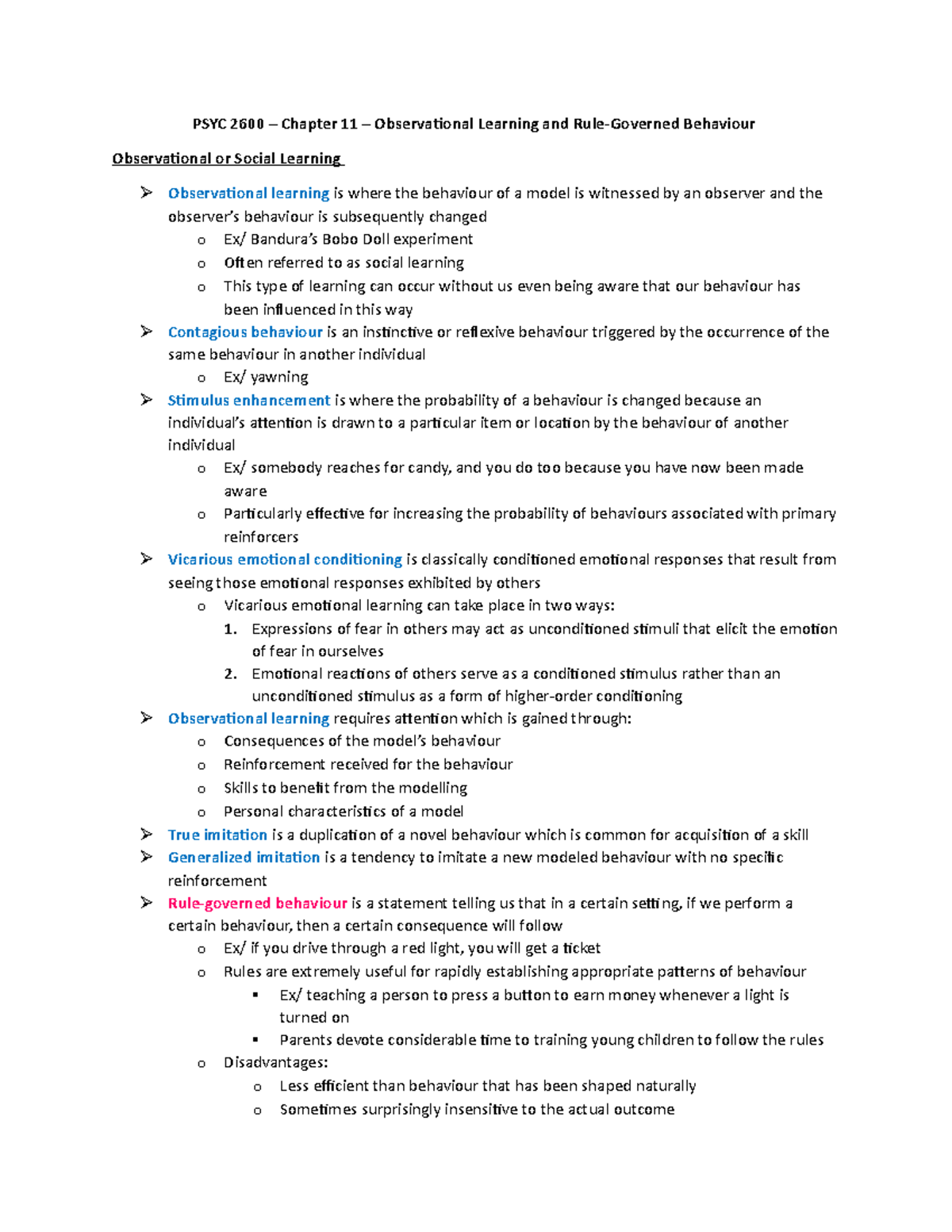 PSYC 2600 – Chapter 11 – Observational Learning And Rule-Governed ...