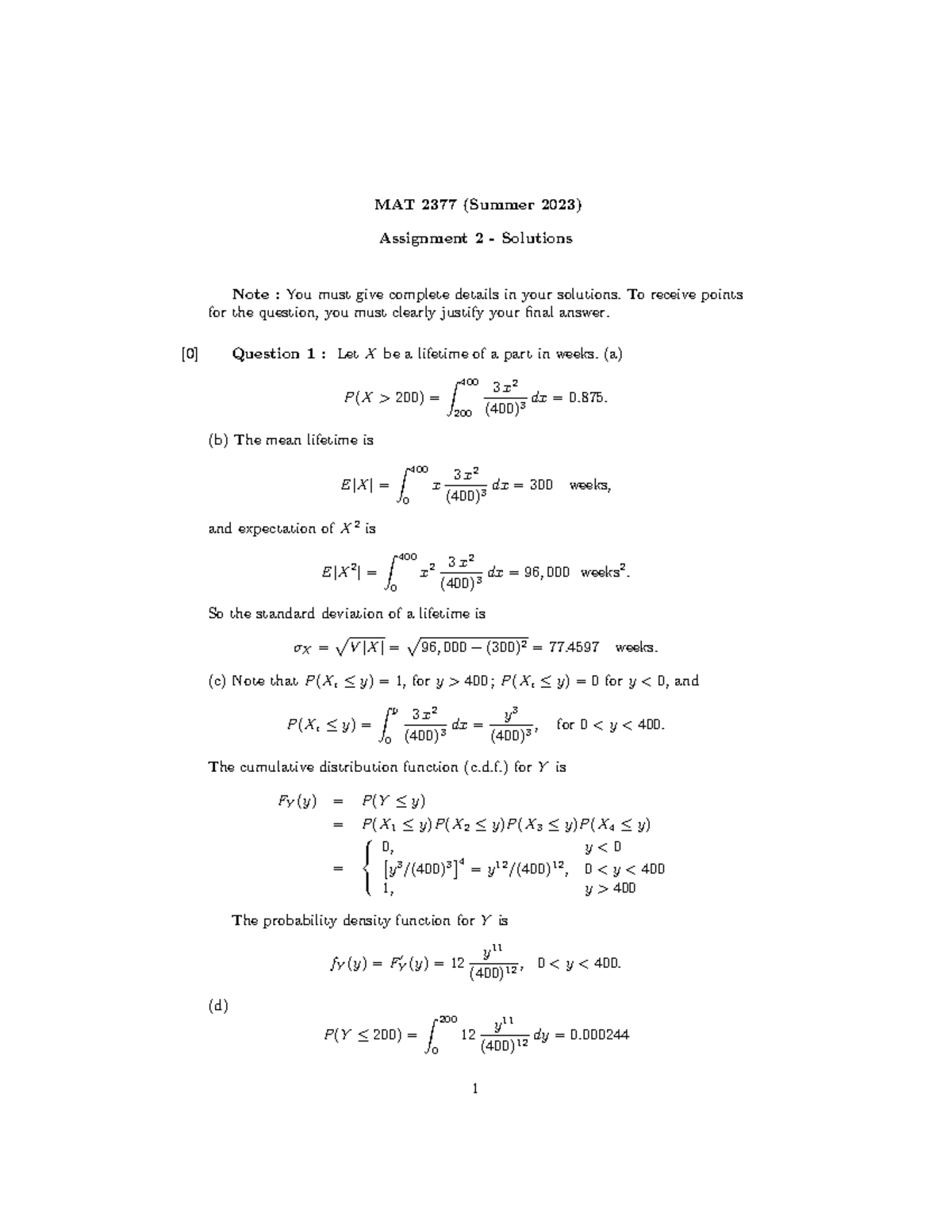 MAT2377-assignment 2Solution-23 - MAT2377 - uOttawa - Studocu