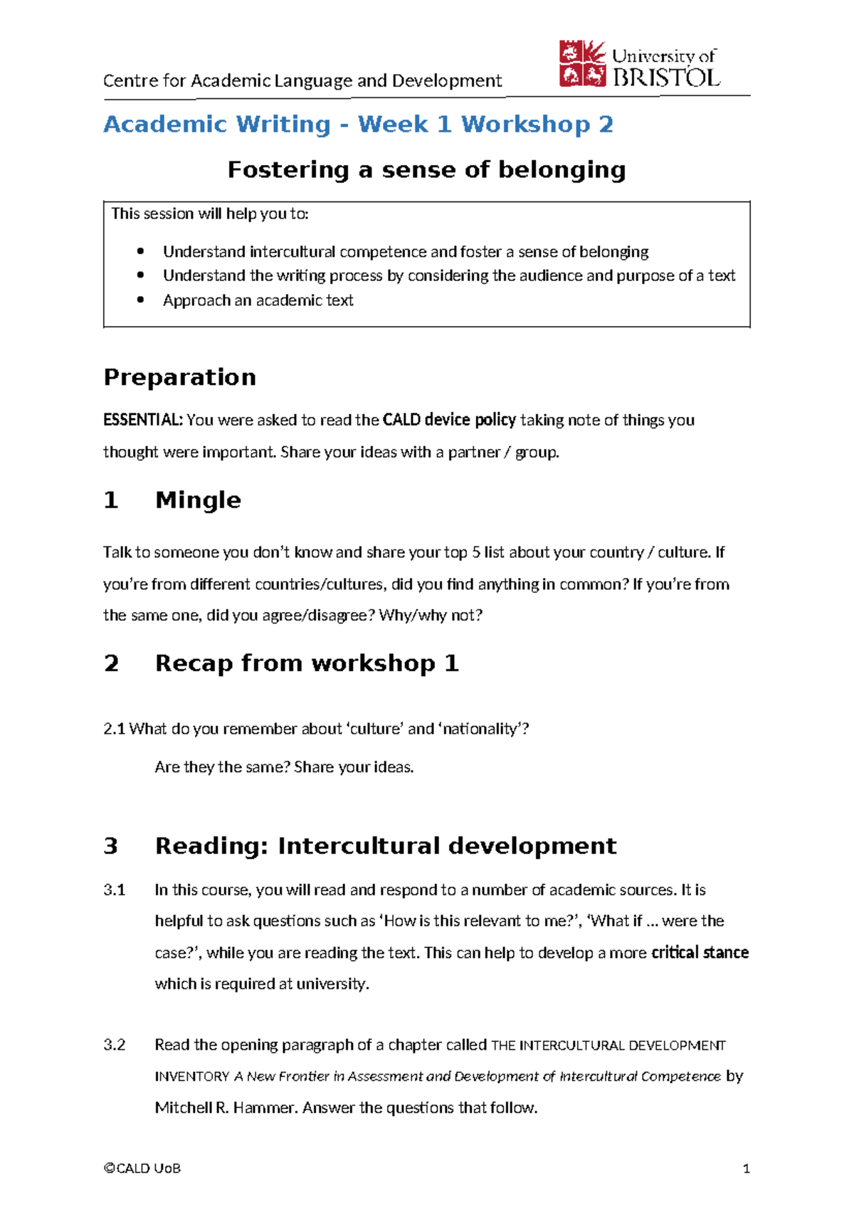 1. AW Wk 1 Workshop 2 SN - iiiiiiii - Academic Writing - Week 1 ...