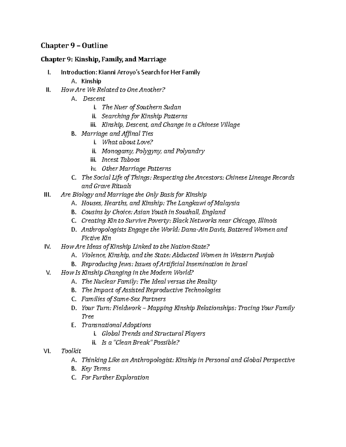 Cultant 3 out 09 summary Chapter 9 Outline Chapter 9 Kinship