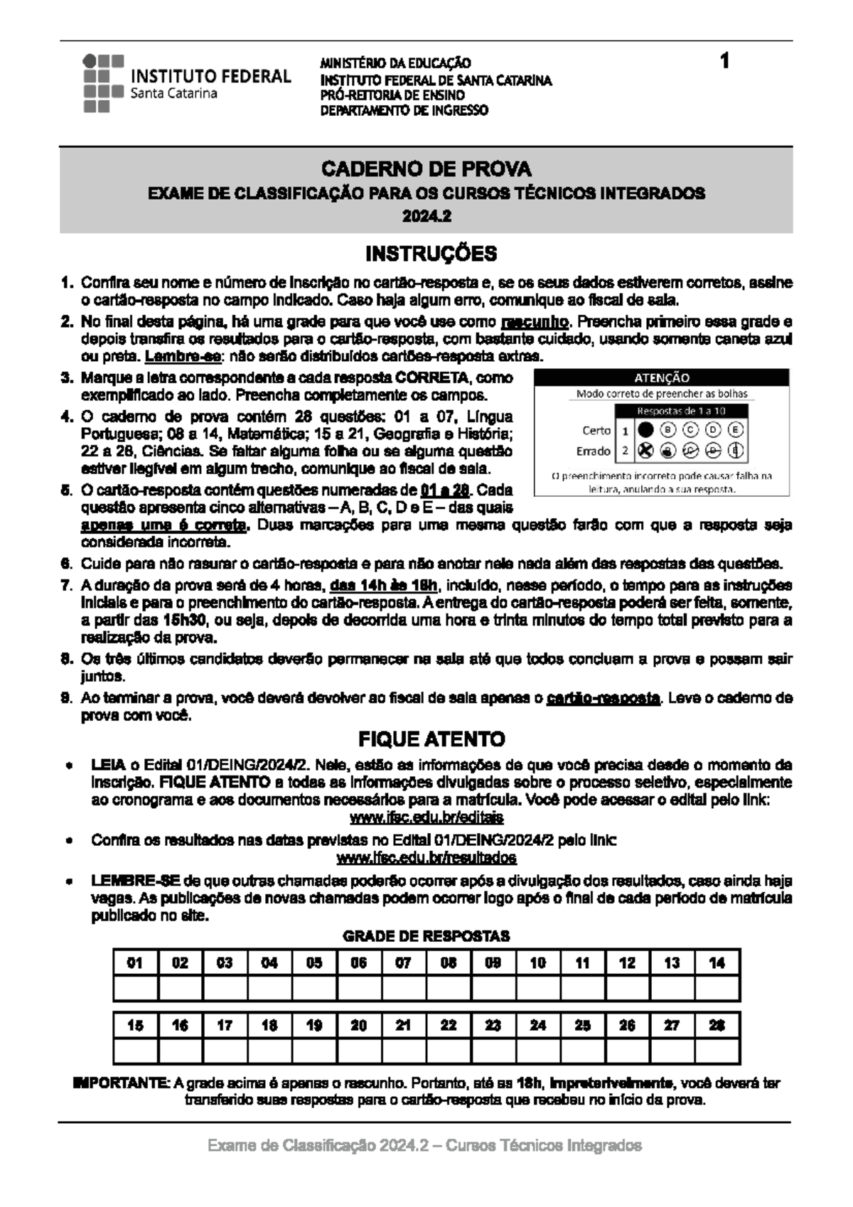 IFSC Prova - I. II. III. IV. (A) (B) (C) (D) (A) (B) (C) (D) 1. 2. 3. 4 ...
