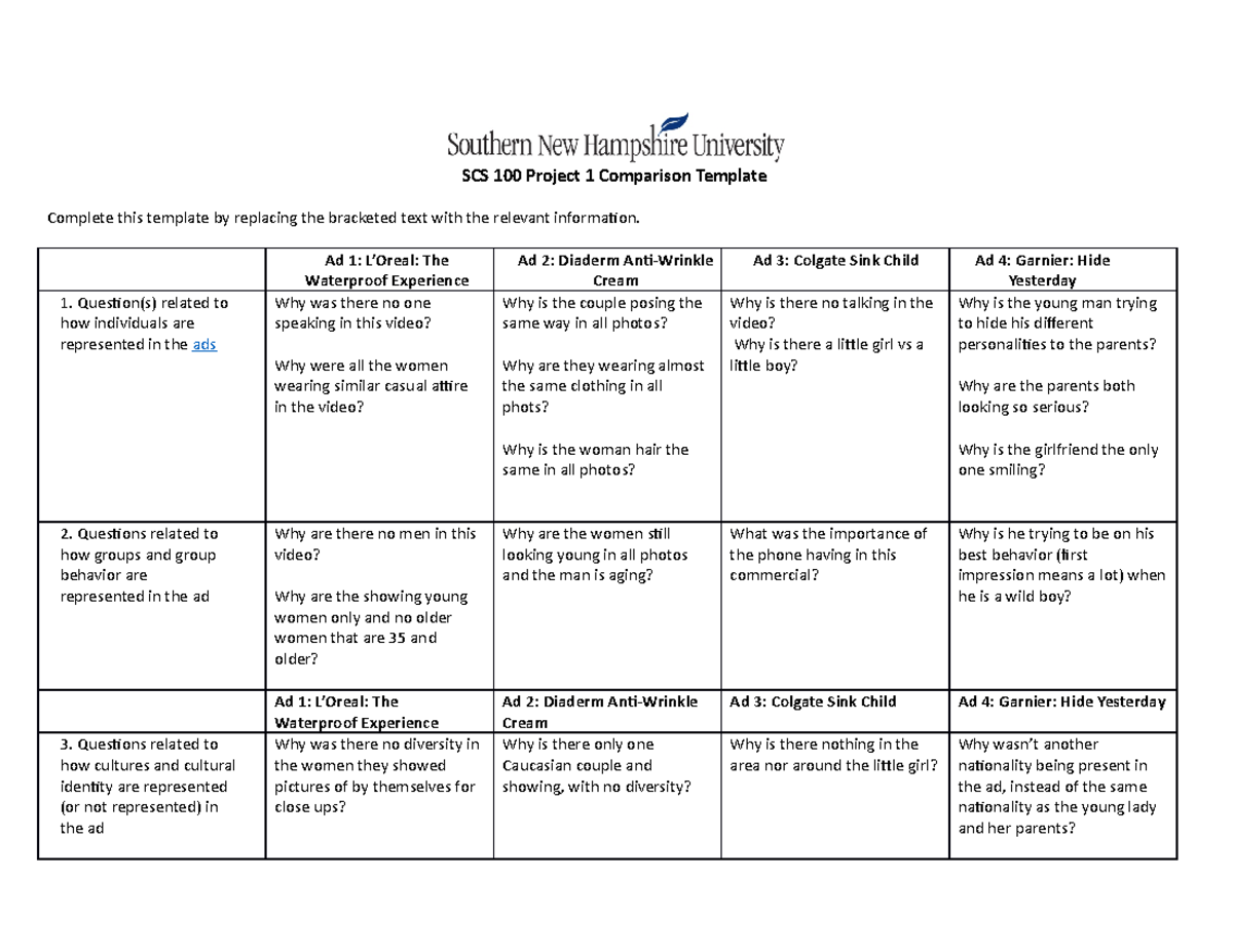 SCS 100 Project 1 Comparison Template.1 - SCS 100 Project 1 Comparison ...