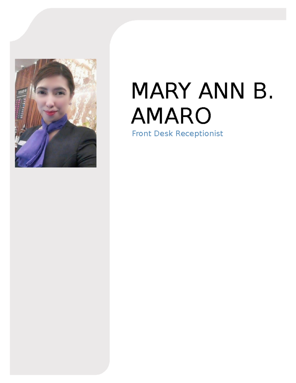 Anne Updated Cv - Omartony Llave - MARY ANN B. AMARO Front Desk ...