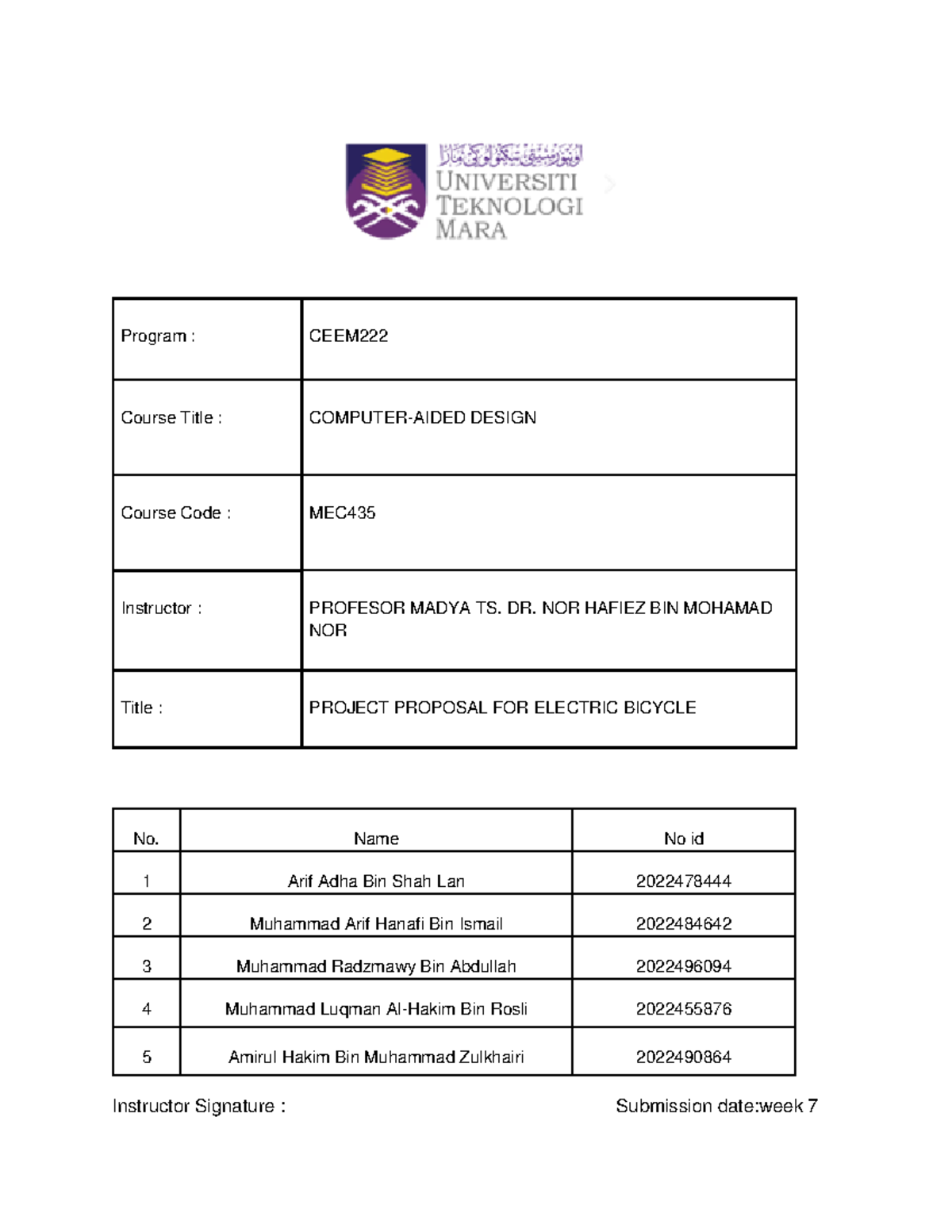 Final - Program : CEEM Course Title : COMPUTER-AIDED DESIGN Course Code ...