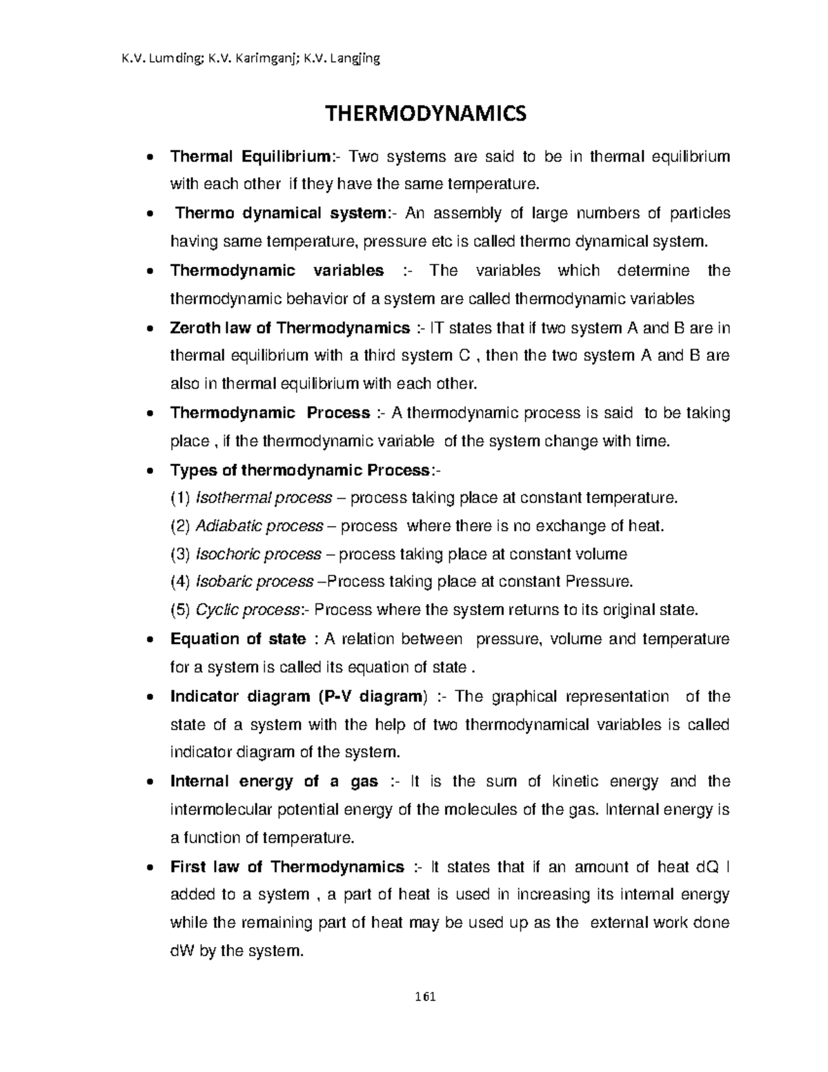 11 physics notes 08 thermodynamics - THERMODYNAMICS Thermal Equilibrium ...
