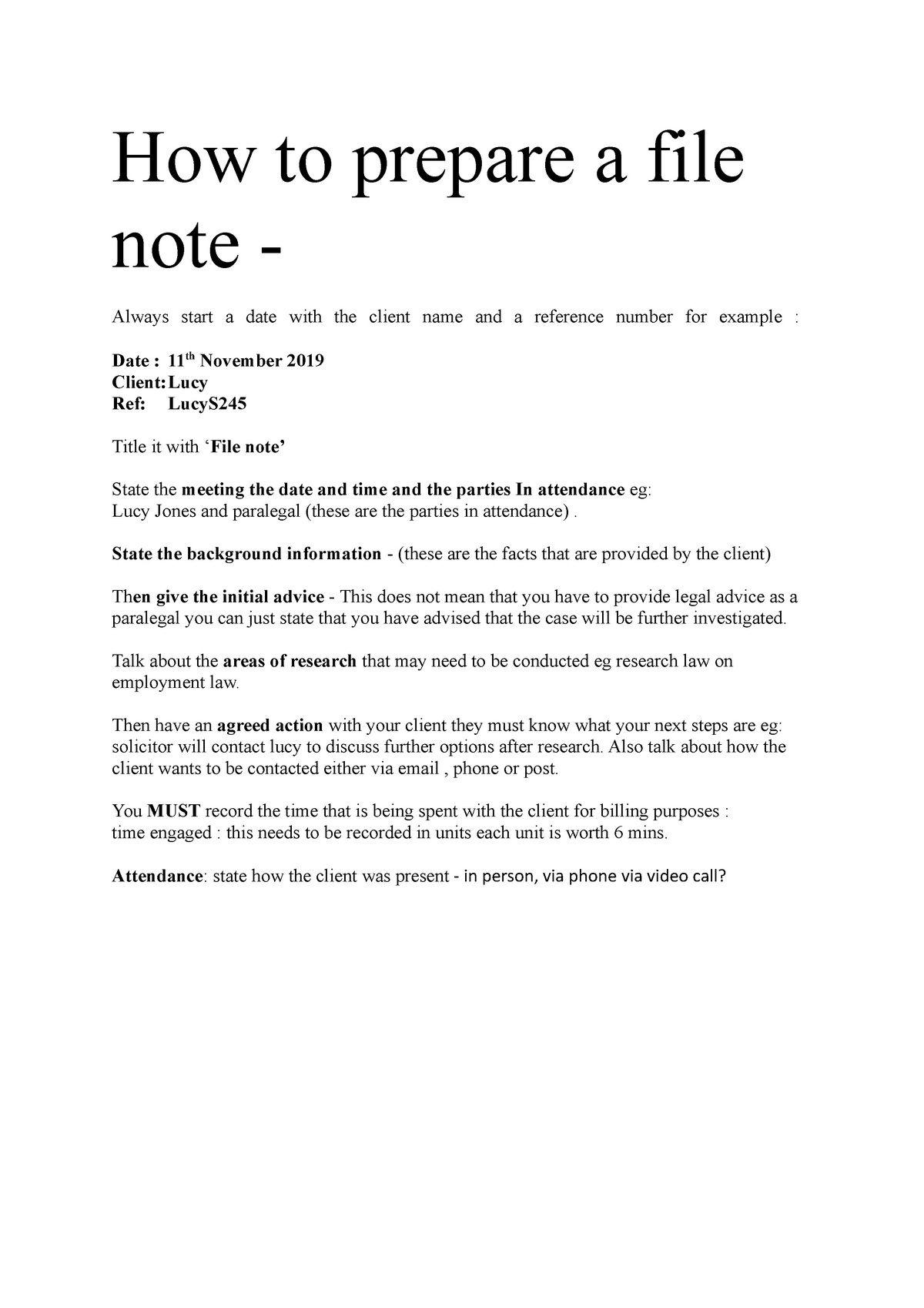 How to prepare a file note - Law In Practice - 20Z20 - MMU In Legal File Note Template