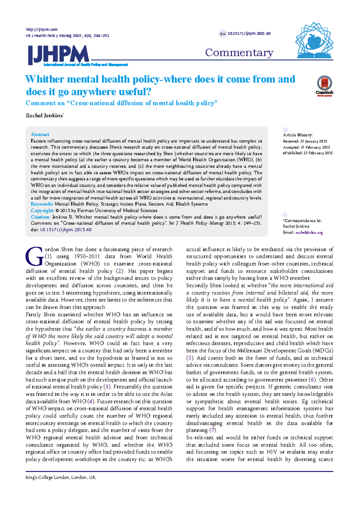 Whither Mental Health Policy Where Does - Whither mental health policy ...