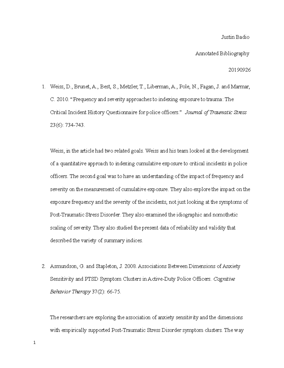 Annotated Bibliography  Justin Badio Annotated Bibliography 20190926