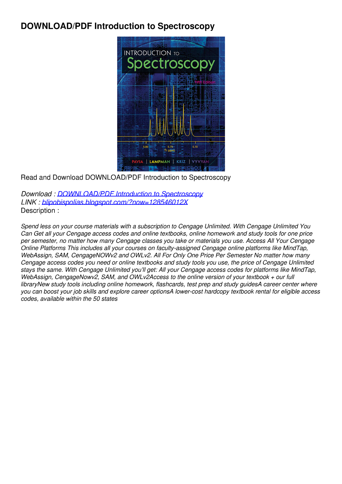 DOWNLOAD/PDF Introduction To Spectroscopy - Blogspot/?now=128546012X ...