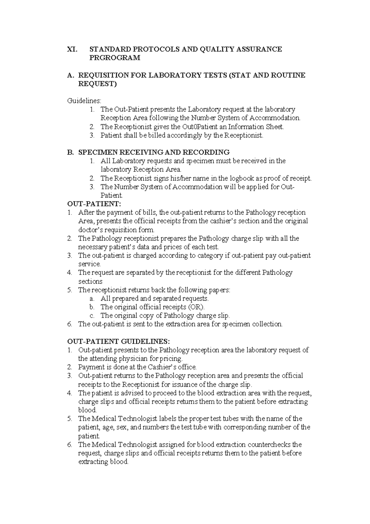 SOP and Quality Assurance Program - XI. STANDARD PROTOCOLS AND QUALITY ...