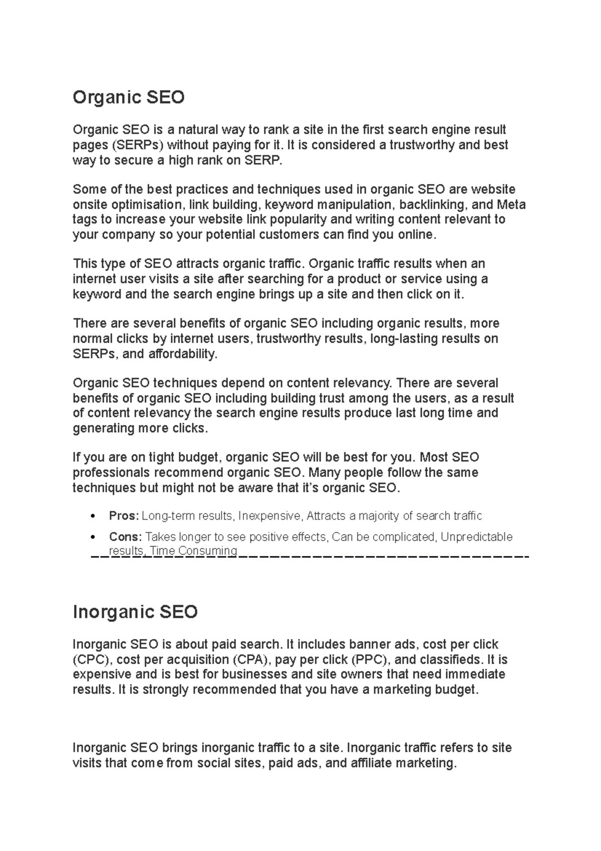 Digital marketing section c - Organic SEO Organic SEO is a natural way ...