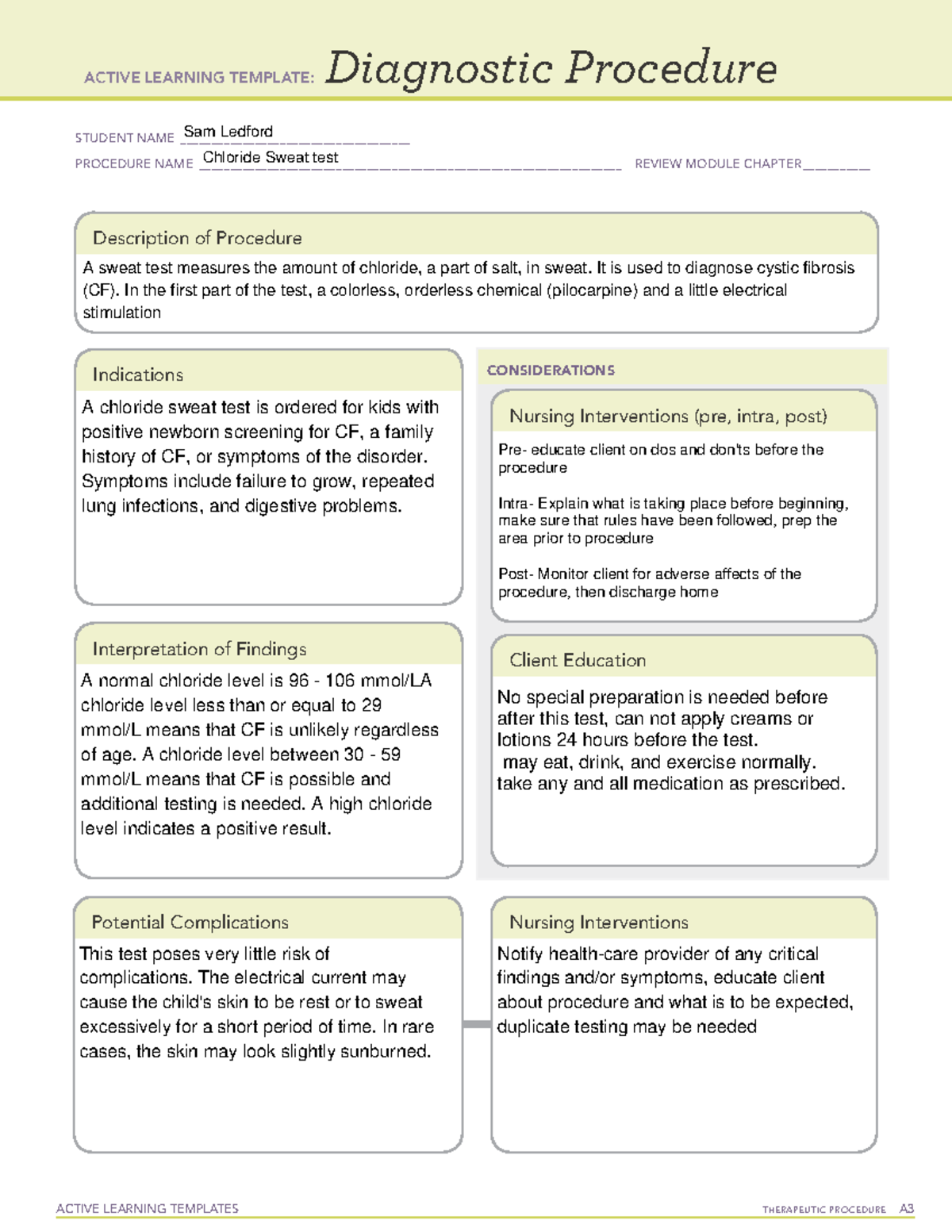 Sweat Chloride Test - ACTIVE LEARNING TEMPLATES TherapeuTic procedure A ...