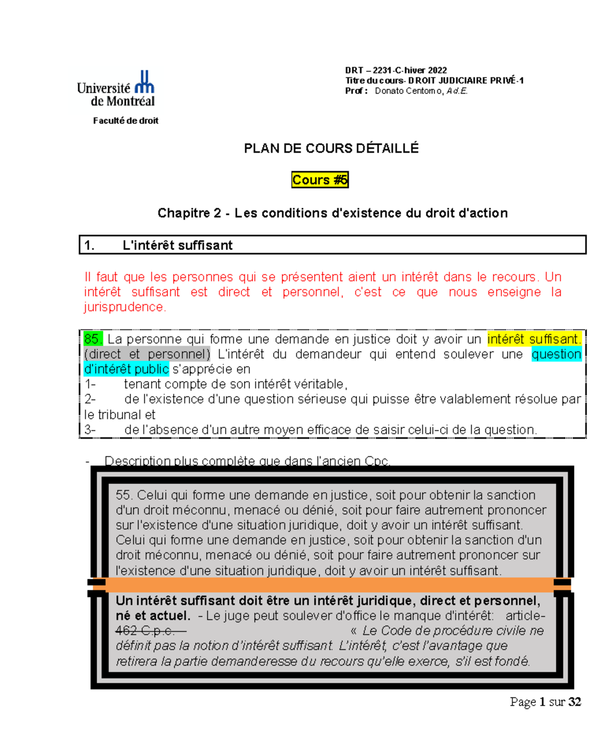 Cours 5 Droit Judiciaire Privé 1 - Faculté De Droit DRT – 2231-C-hiver ...