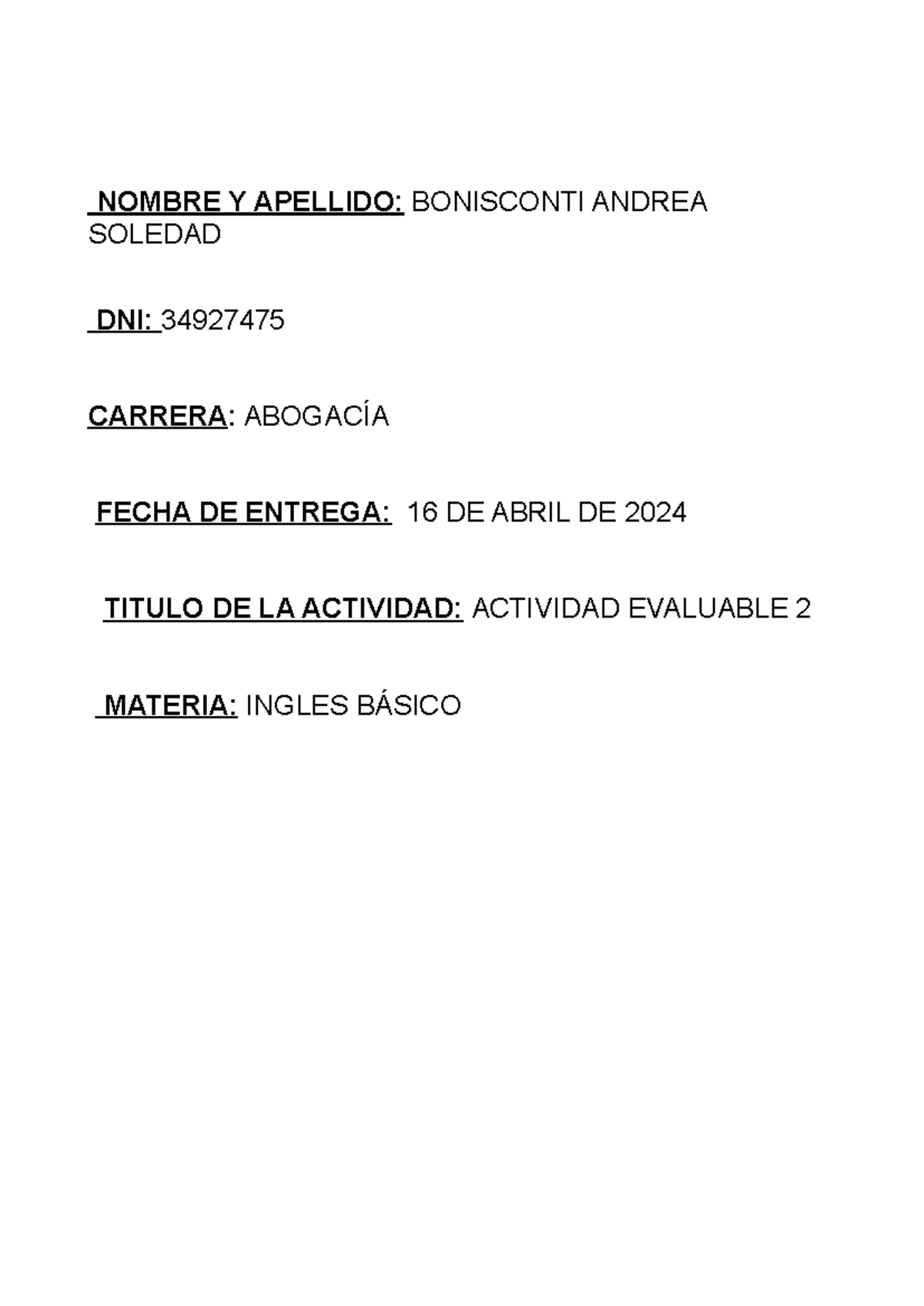 Actividad Evaluable 2 Ingles - Inglés Básico - NOMBRE Y APELLIDO ...