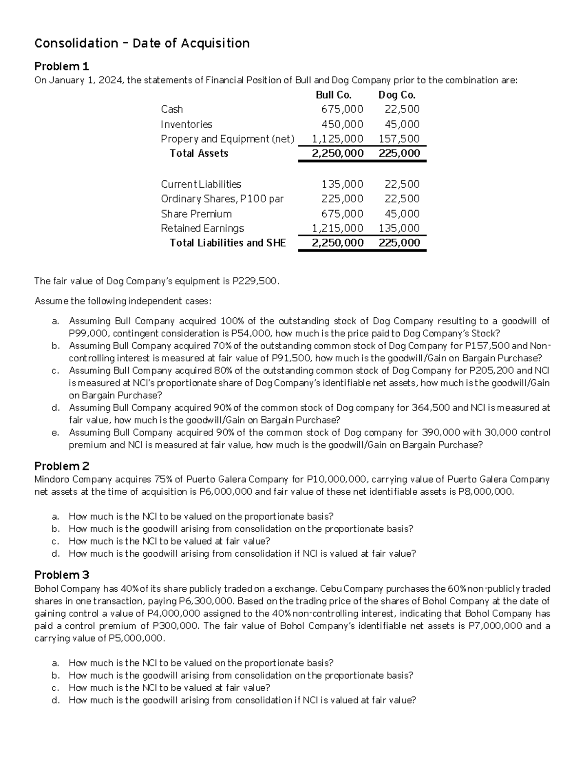 Consolidation Date of Acquisition - Class work - Consolidation – Date ...