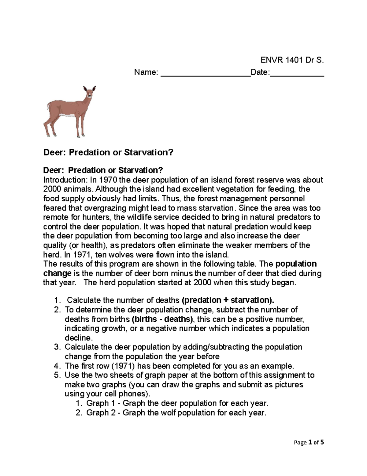 Deer predation by wolf ENVR 1401 Dr S1 ENVR 1401 Dr S. Name