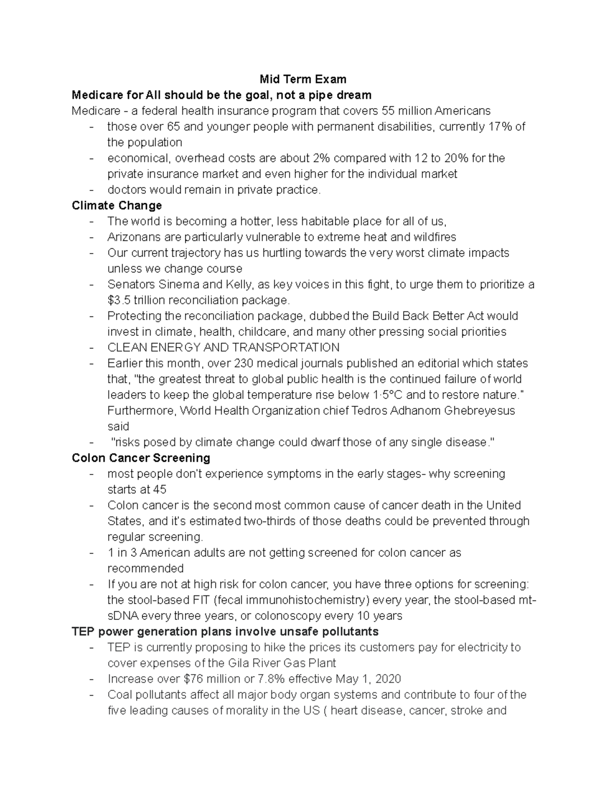Fcm mid term notes - Health Care why its necessary, climate change ...