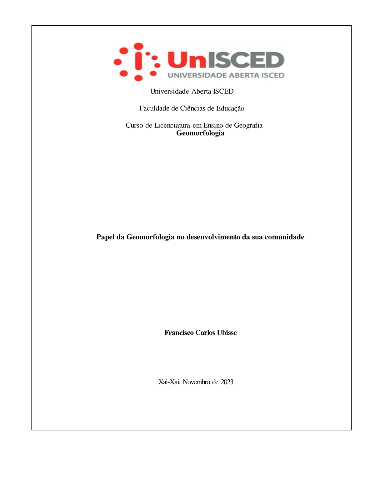 Geo Francisco Universidade Aberta Isced Faculdade De Ciências De Educação Curso De 3073