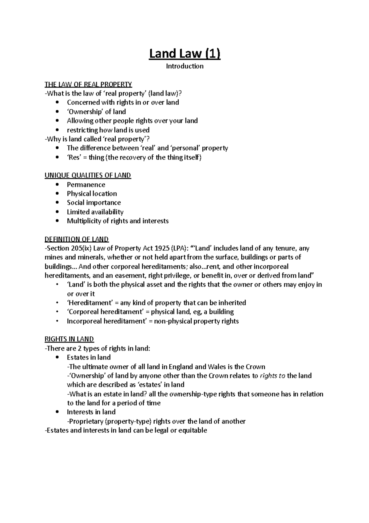 land-law-1-land-law-1-introduction-the-law-of-real-property-what