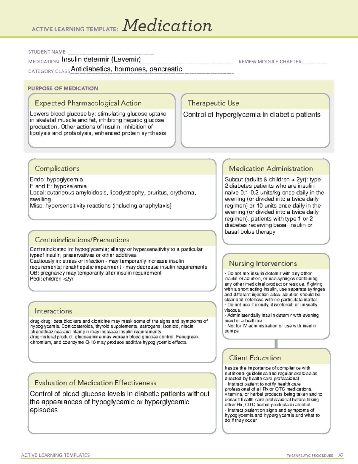Insulin determir (Levemir) ACTIVE LEARNING TEMPLATES TherapeuTic