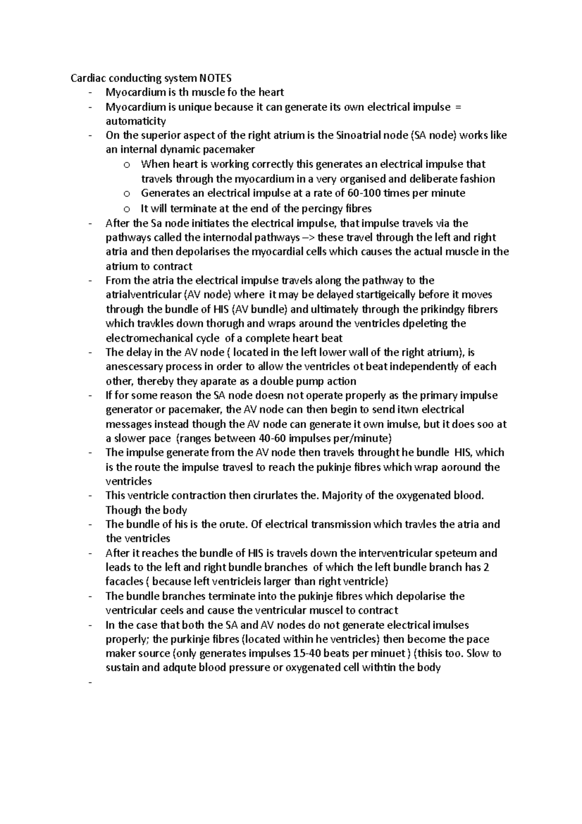 Cardiac conducting system Notes - Cardiac conducting system NOTES ...
