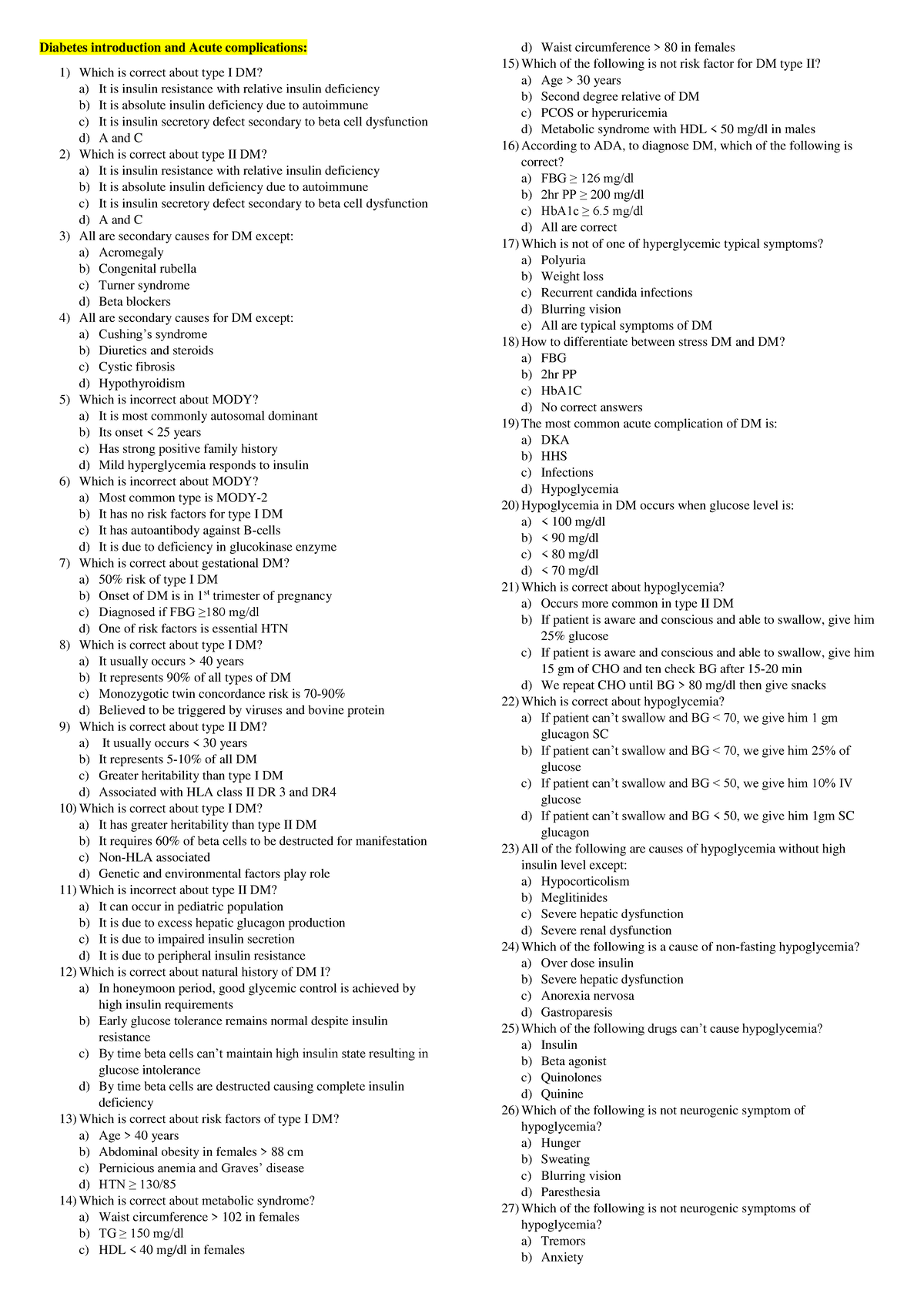 DM - Questions on DM and it management - Diabetes introduction and ...