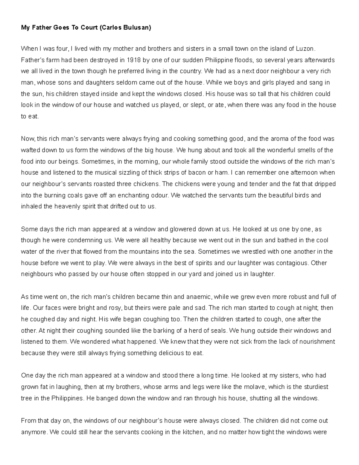 PHIL LIT My Father Goes To Court My Father Goes To Court (Carlos