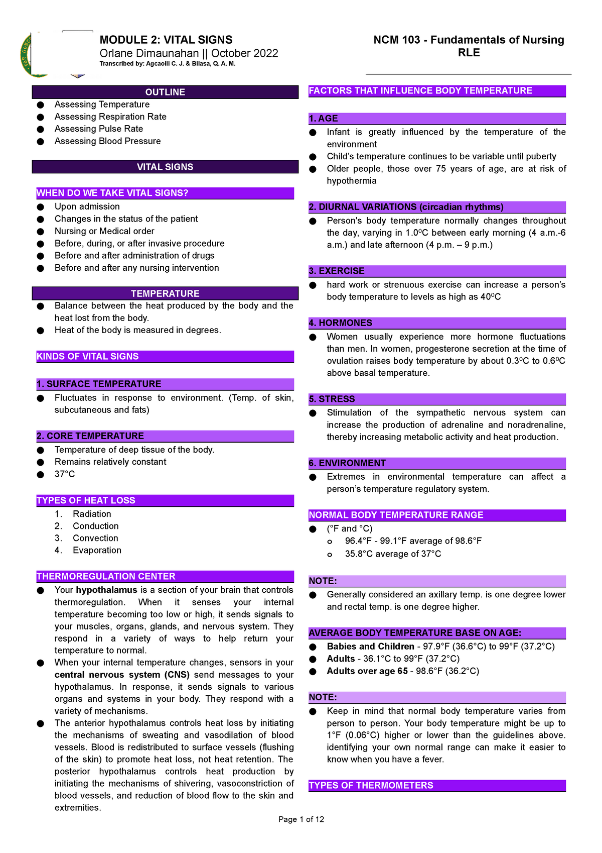 Module 2- Vital Signs - MODULE 2: VITAL SIGNS NCM 103 - Fundamentals Of ...