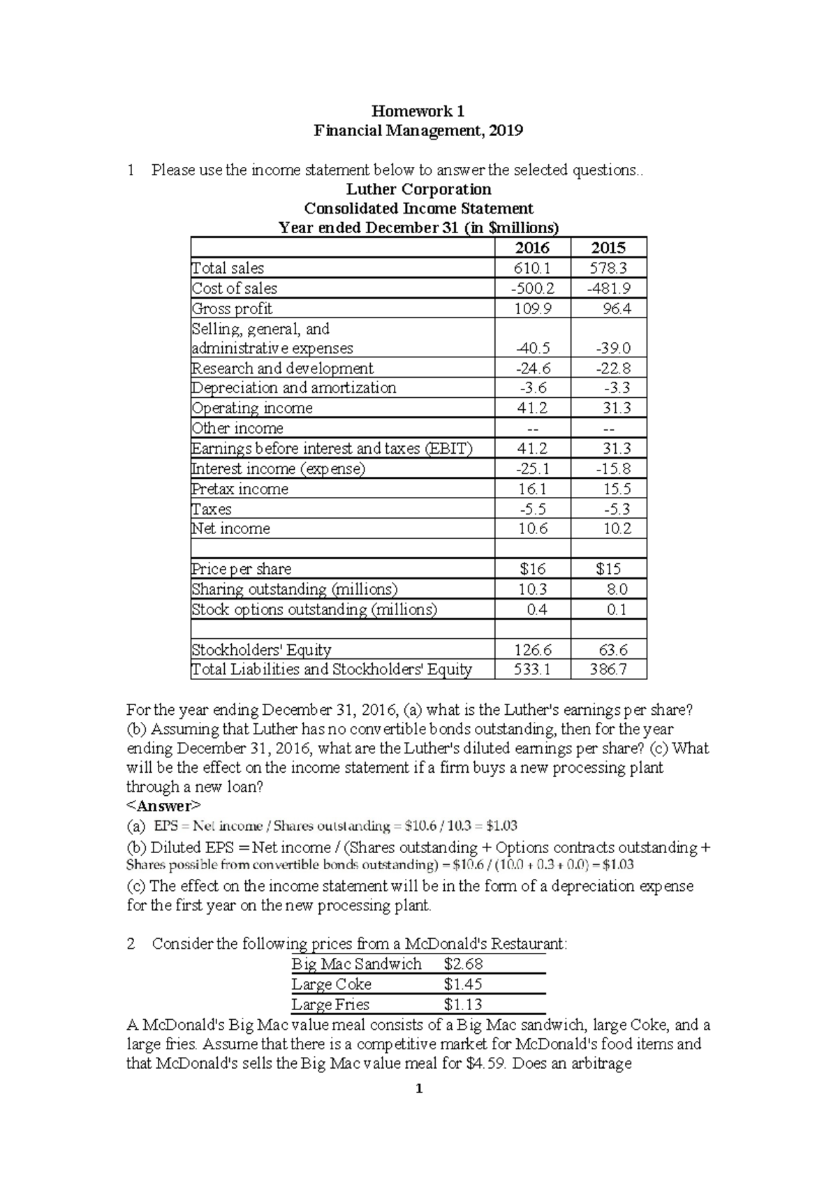 The answers of the homework and midterm - Homework 1 Financial ...
