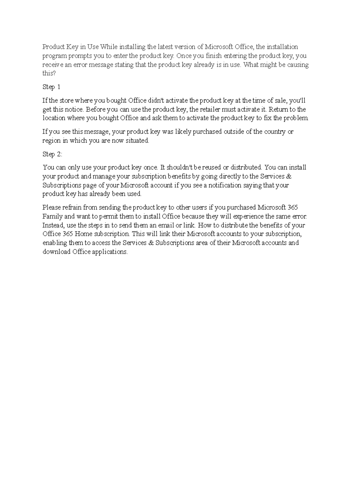 Important question related to Product Key Product Key in Use While