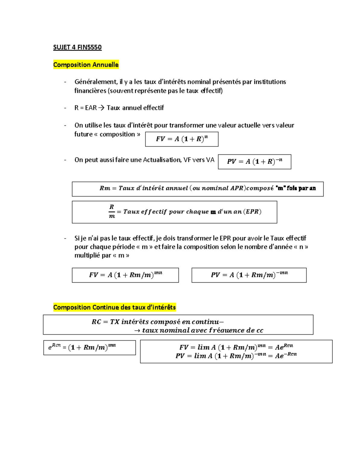 Sujet 4 FIN5550 - SUJET 4 FIN Composition Annuelle Généralement, Il Y A ...