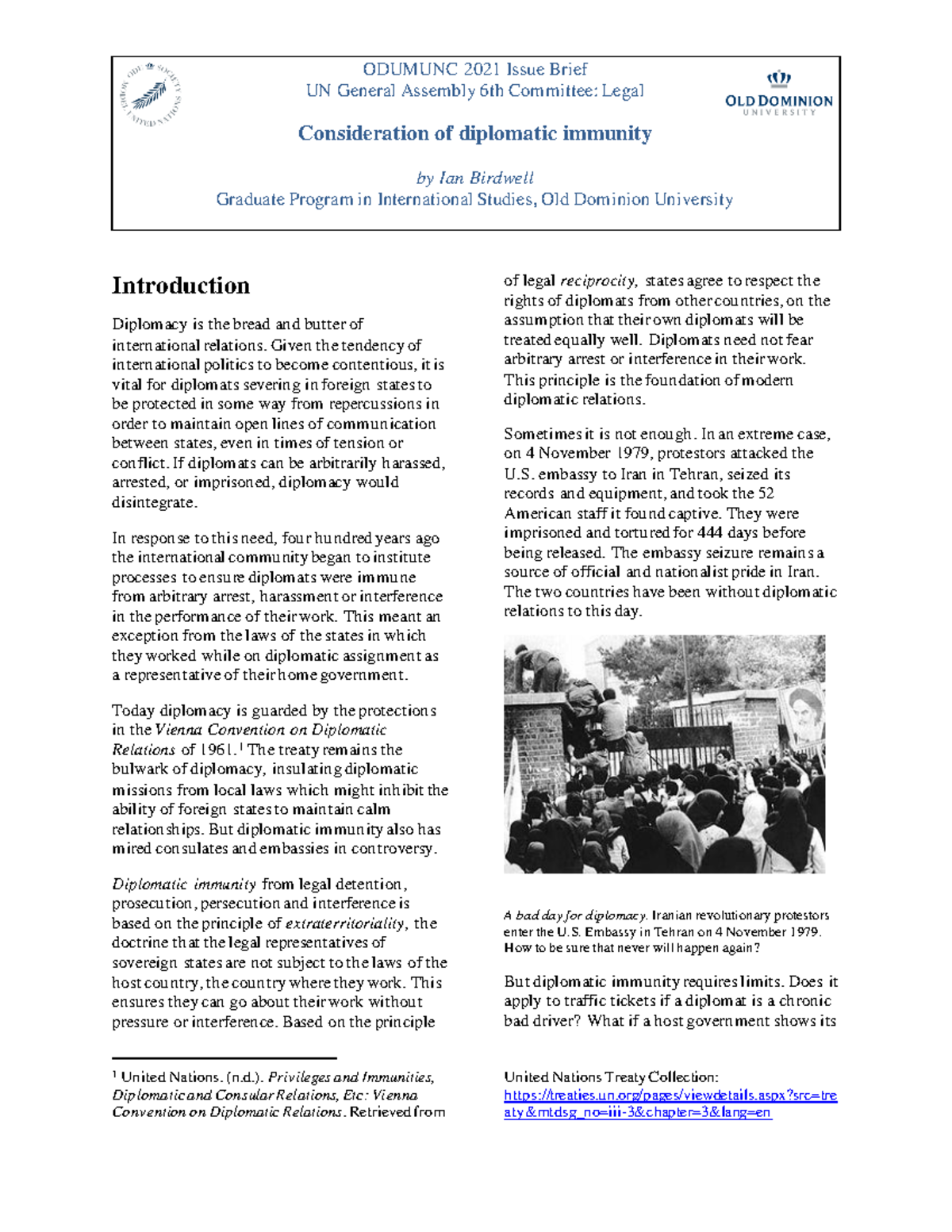 Diplomatic-immunity - Law - ODUMUNC 2021 Issue Brief UN General ...