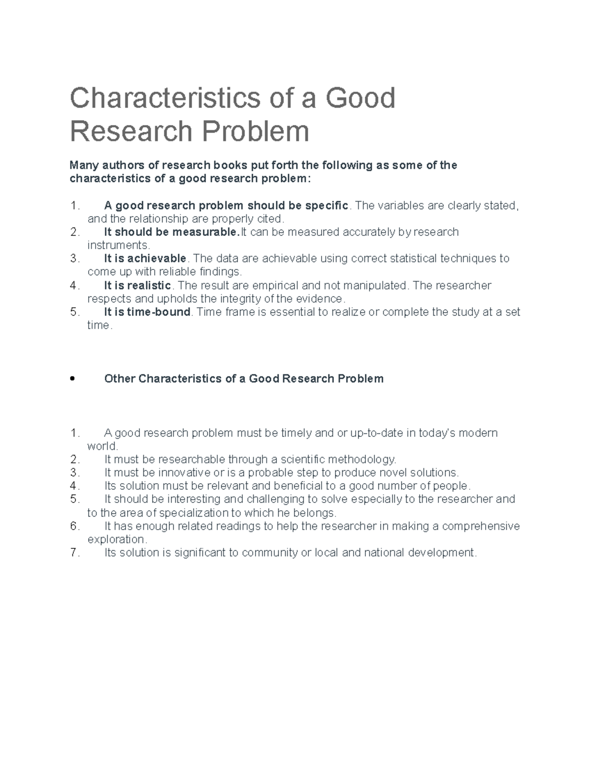 characteristics of a good problem statement in social research