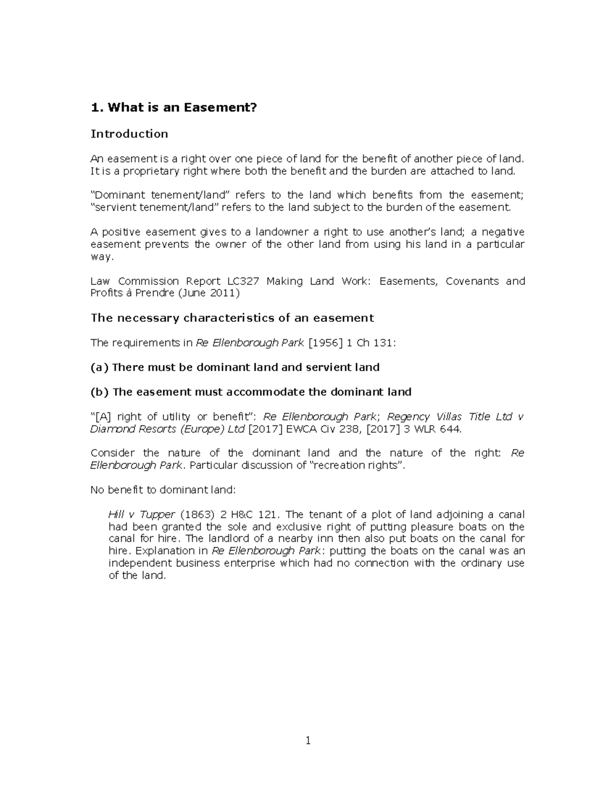 Easements Notes - 1. What is an Easement? Introduction An easement is a ...