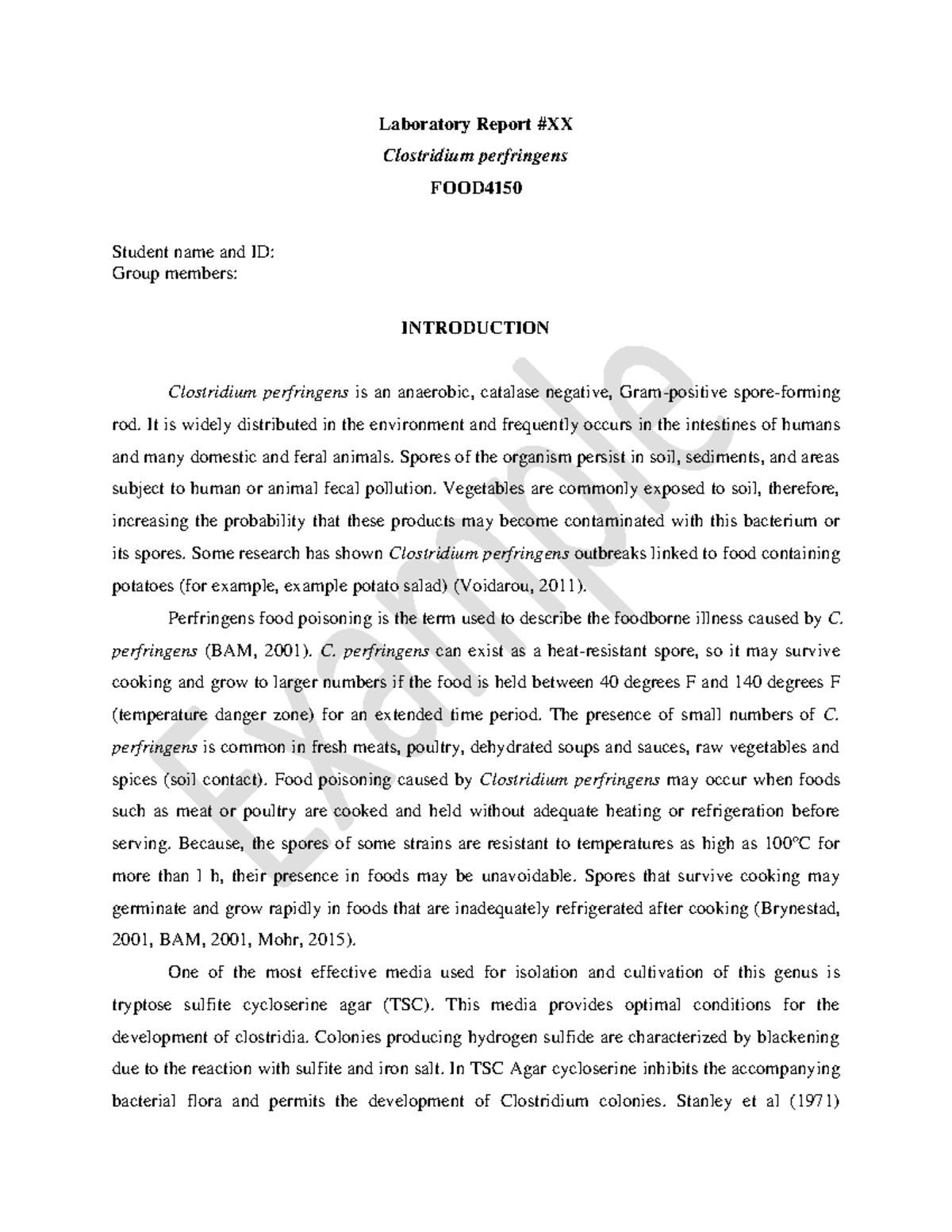 Example Laboratory Report 8 Clostridium (1) - Laboratory Report #XX ...