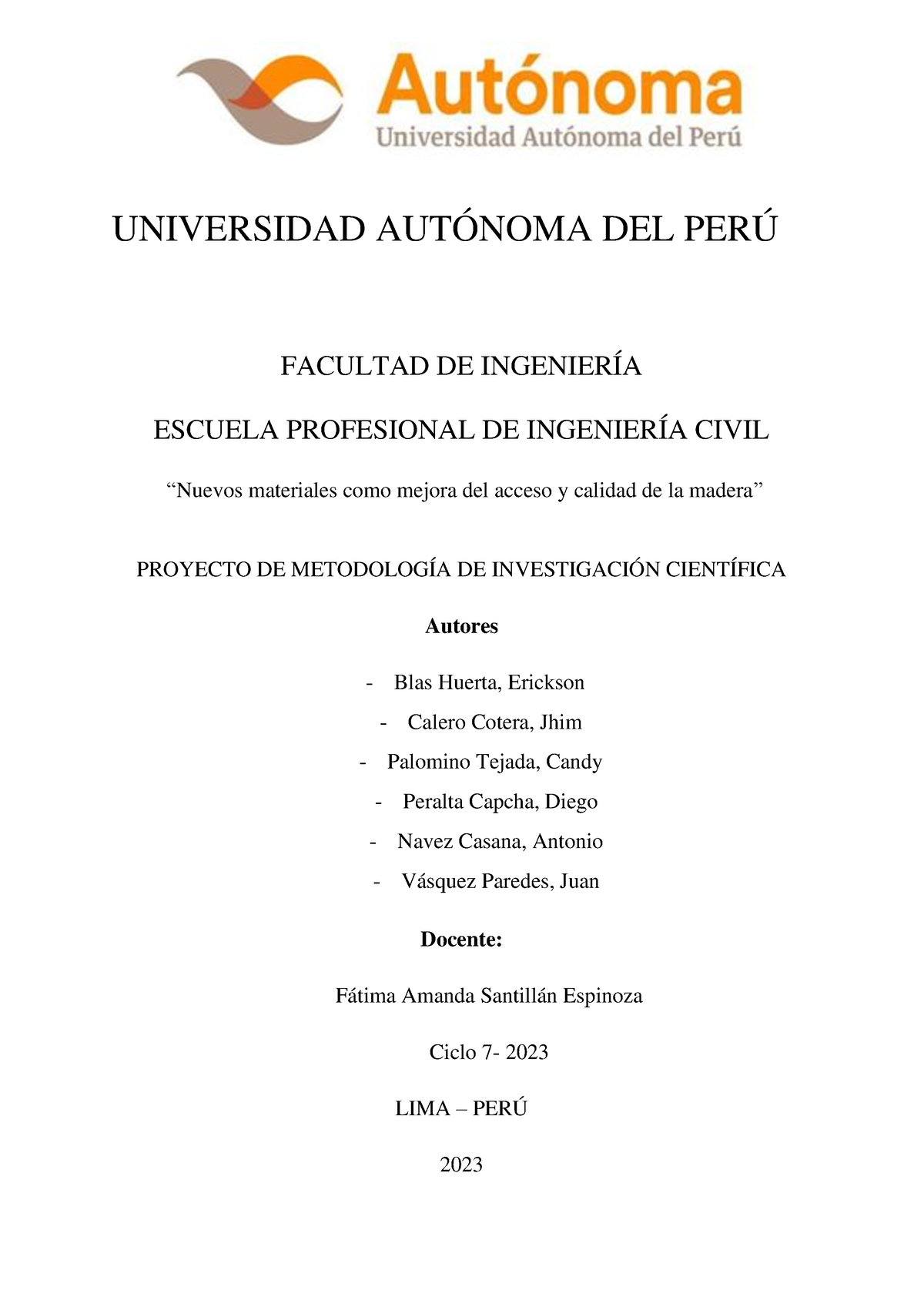 Trabajo DE Investigacion Final - UNIVERSIDAD AUTÓNOMA DEL PERÚ FACULTAD ...