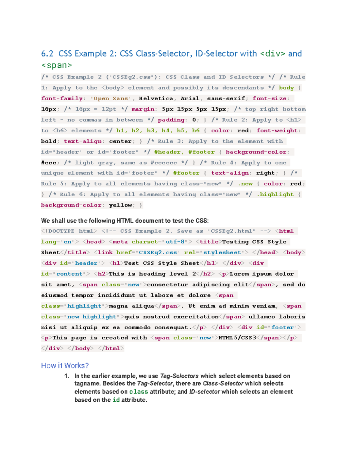 HTML Basics 6 - 6 CSS Example 2: CSS Class-Selector, ID-Selector with ...