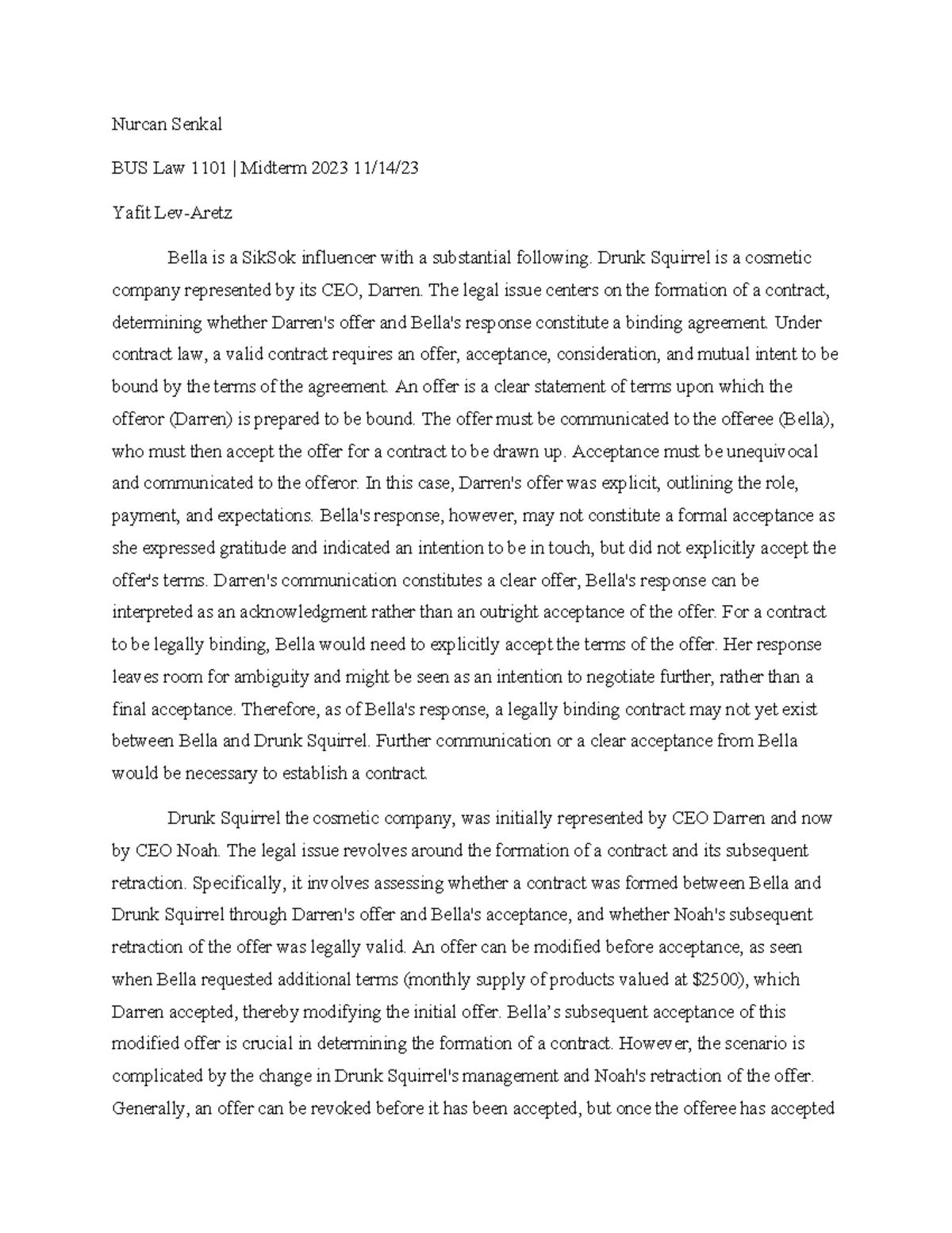 bus-law-midterm-nurcan-senkal-bus-law-1101-midterm-2023-11-14