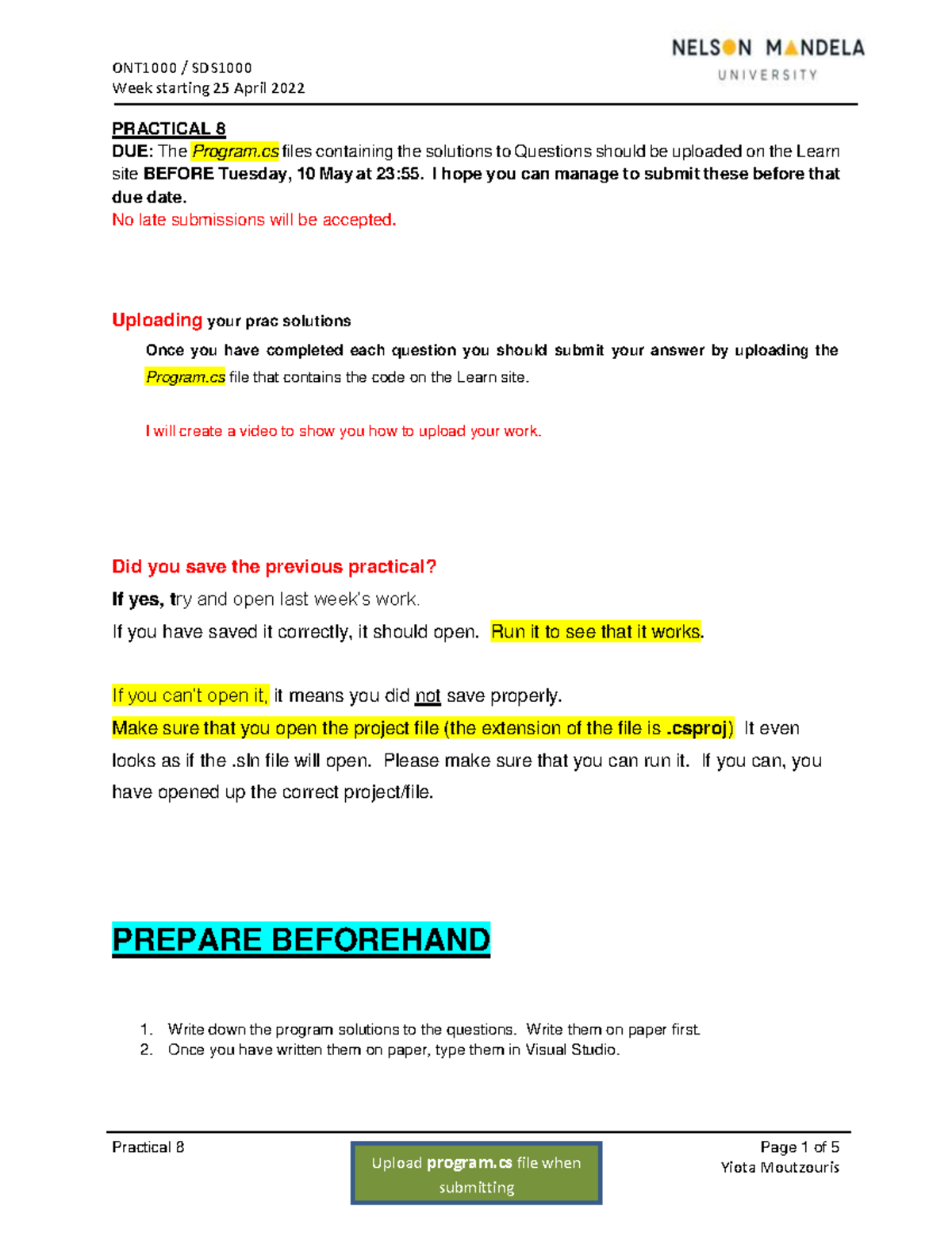 Practical 8 of 2022 - if statements - Week starting 25 April 2022 ...