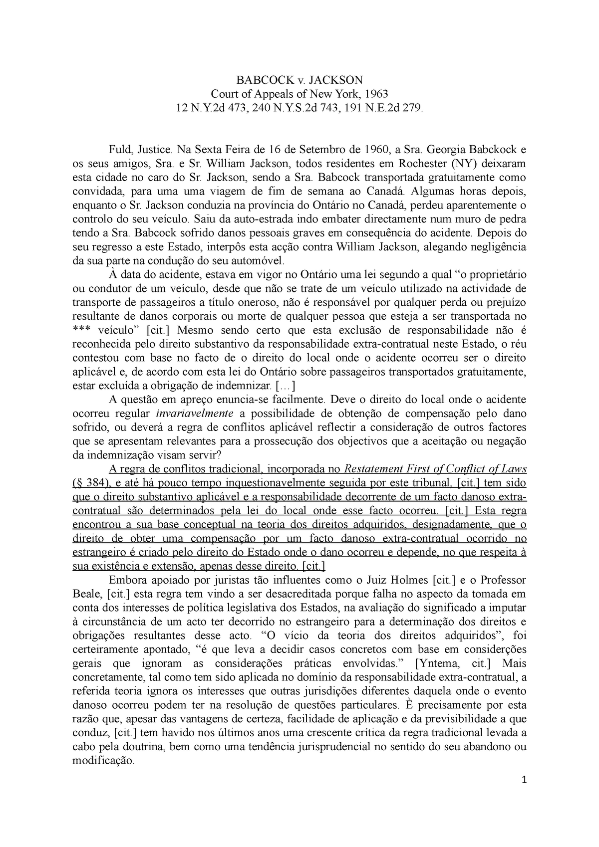 Acórdão Babcock V. Jackson 1963 - BABCOCK V. JACKSON Court Of Appeals ...