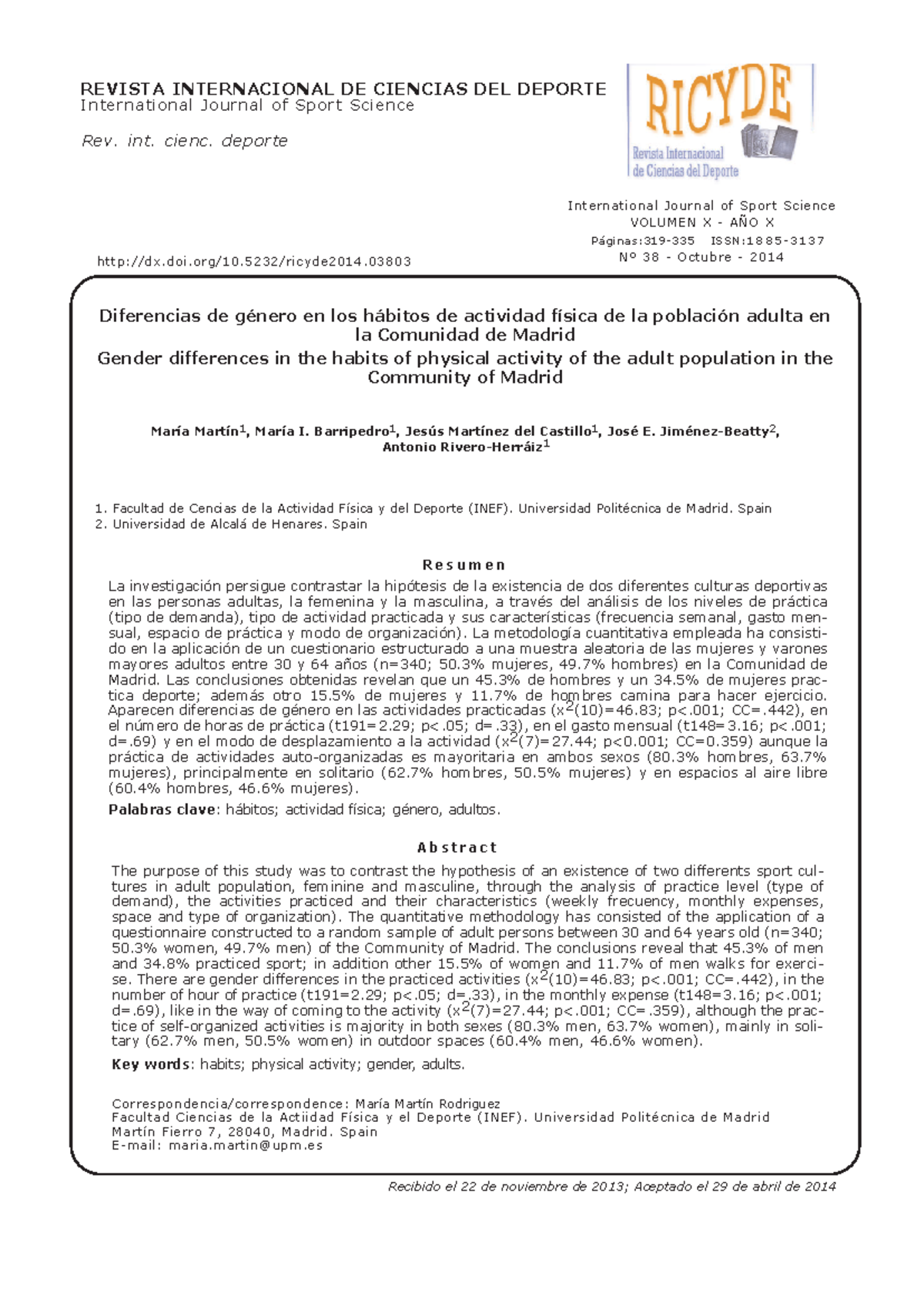 Dialnet Diferencias De Genero En Los Habitos De Actividad Fisica De