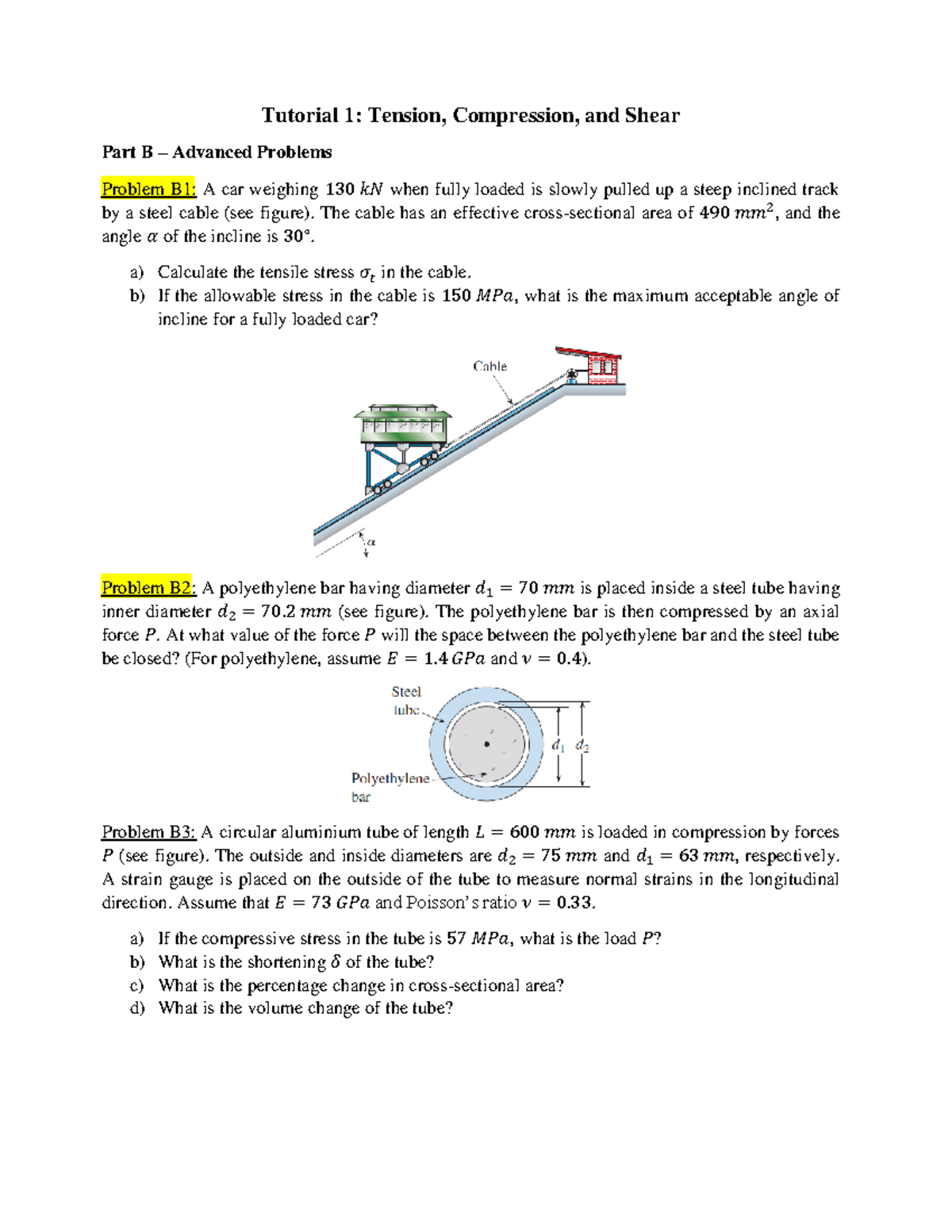 SAD Tutorial 1 Questions 2023 - Tutorial 1: Tension, Compression, and ...
