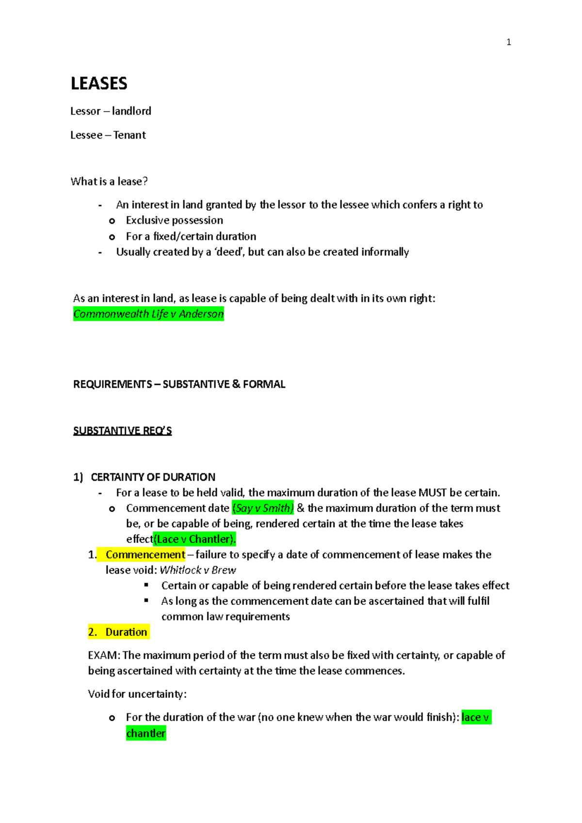 What Is A Lease? Requirements And Formalities - Studocu