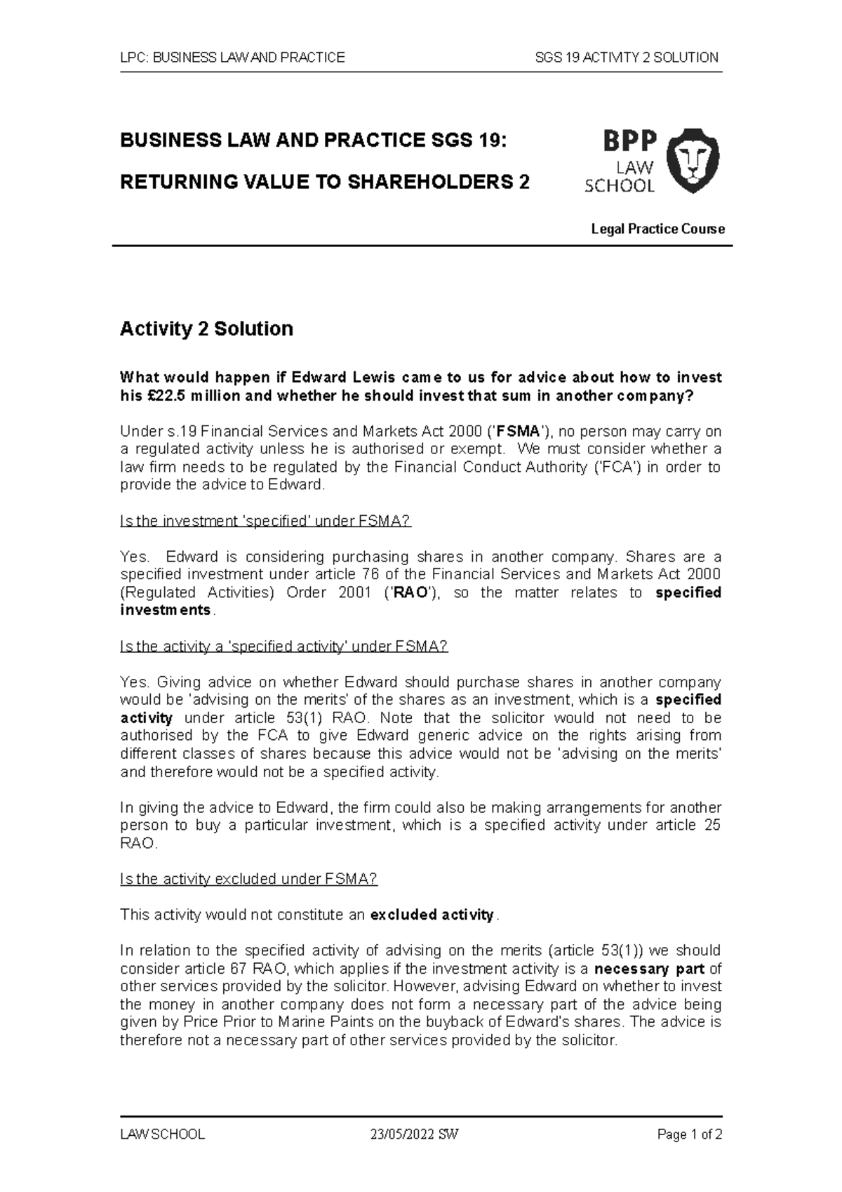 BLP+SGS+19+Activity+2+Solution+FSMA+and+PCR+2022-23 - LPC: BUSINESS LAW ...