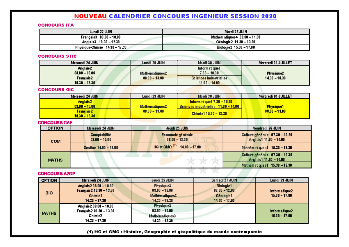 5 1 Calendrier épreuves Concours Ingénieur 2020 Ok Nouveau Calendrier