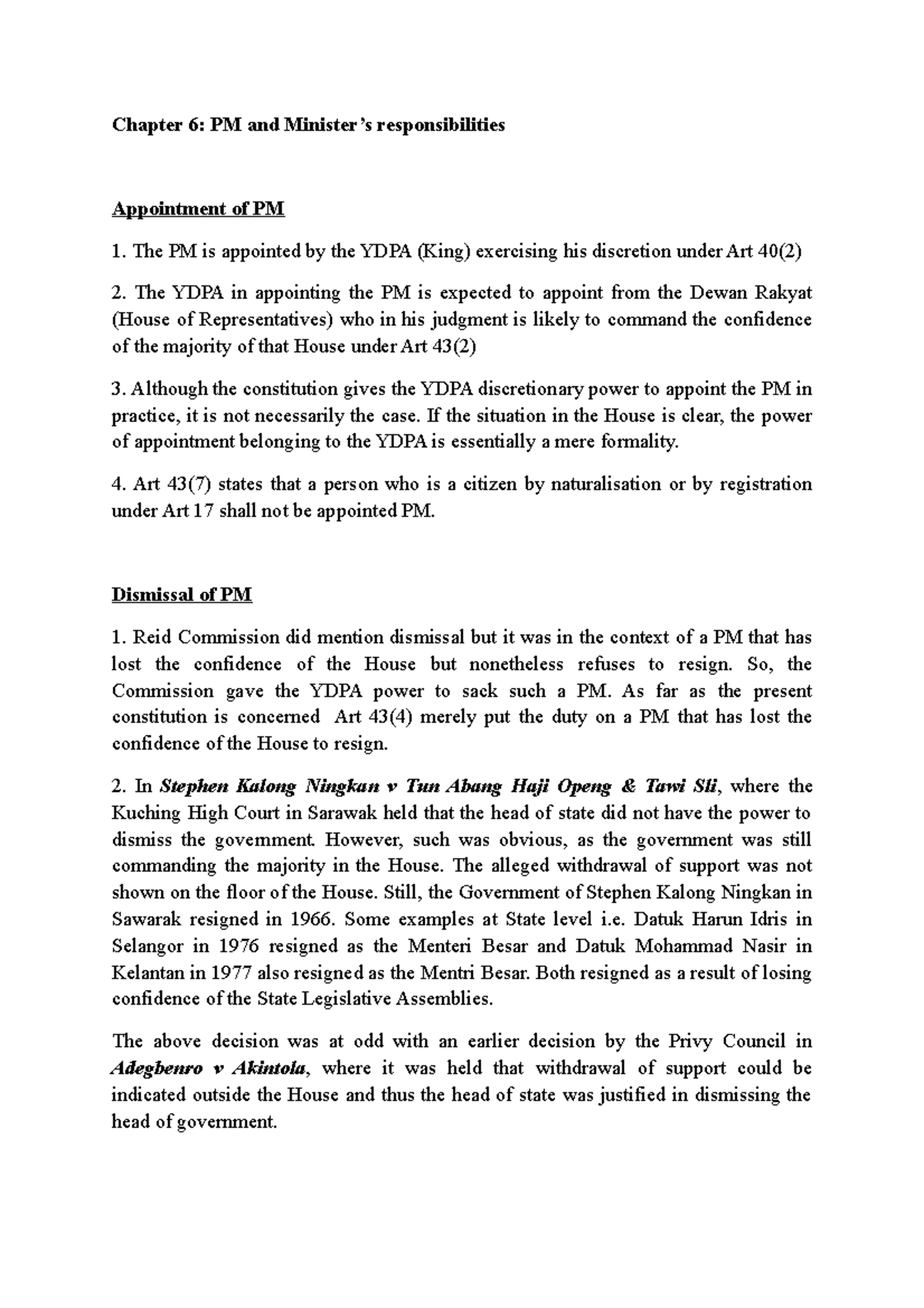 PM & Ministers Responsibilities Chapter 6 PM and Minister’s