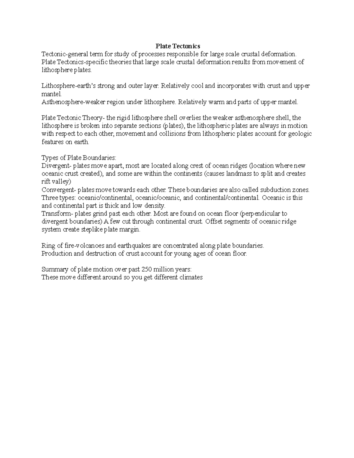 Final exam 1 - detailed Lecture notes - Plate Tectonics Tectonic ...